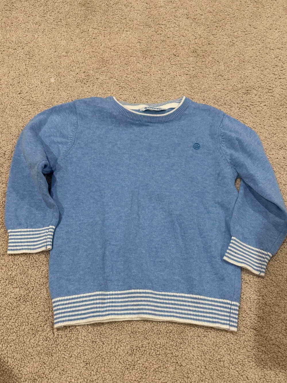 Mayoral Blue Crewneck Sweater with Striped Trim - boys